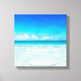 Tropisch strand in Blauwgroen Aqua Turquoise Blue Canvas Afdruk