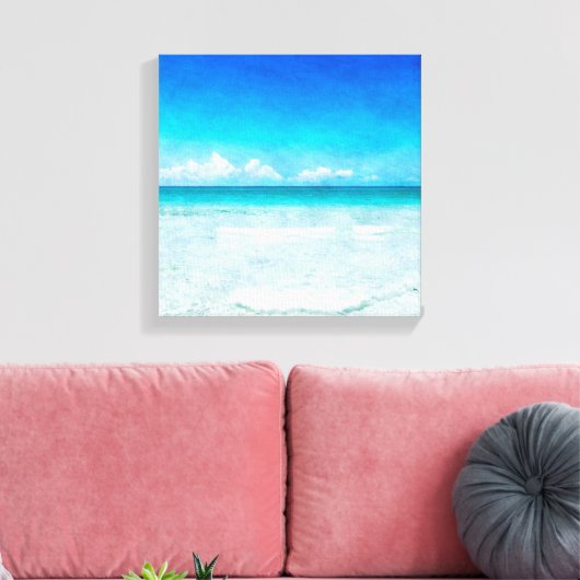 Tropisch strand in Blauwgroen Aqua Turquoise Blue Canvas Afdruk (Insitu (Woonkamer))