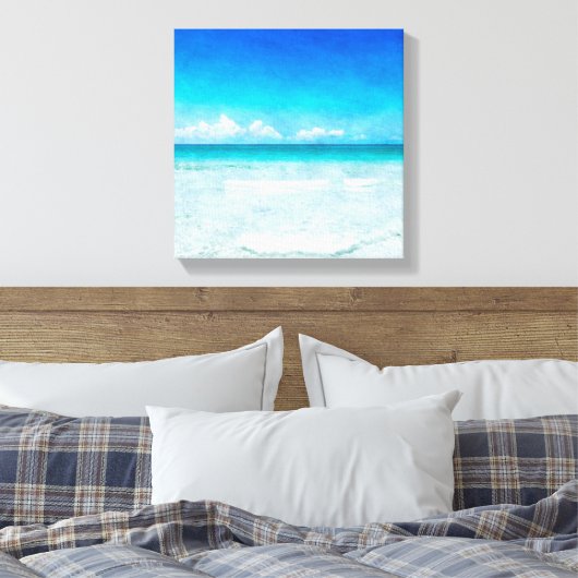 Tropisch strand in Blauwgroen Aqua Turquoise Blue Canvas Afdruk (Insitu (Slaapkamer))
