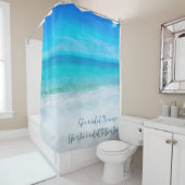 Tropisch strand in Blauwgroen Aqua Turquoise Blue Douchegordijn (In situ)