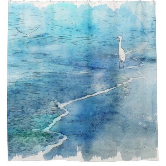 Tropisch strand in Blauwgroen Aqua Turquoise Blue Douchegordijn (Voorkant)