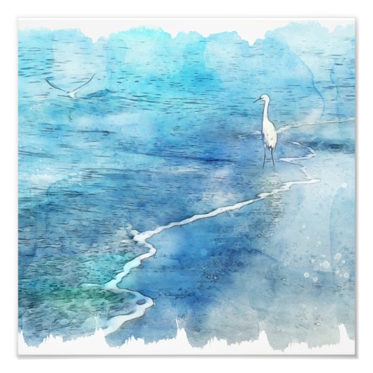 Tropisch strand in Blauwgroen Aqua Turquoise Blue  Foto Afdruk (Voorkant)