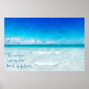 Tropisch strand in Blauwgroen Aqua Turquoise Blue  Poster