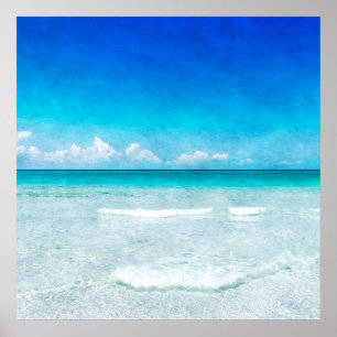 Tropisch strand in Blauwgroen Aqua Turquoise Blue  Poster