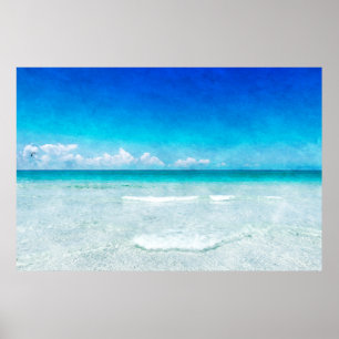 Tropisch strand in Blauwgroen Aqua Turquoise Blue  Poster