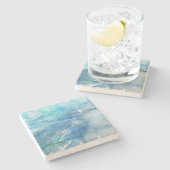 Tropisch strand in Blauwgroen Aqua Turquoise Blue Stenen Onderzetter (Zijkant)