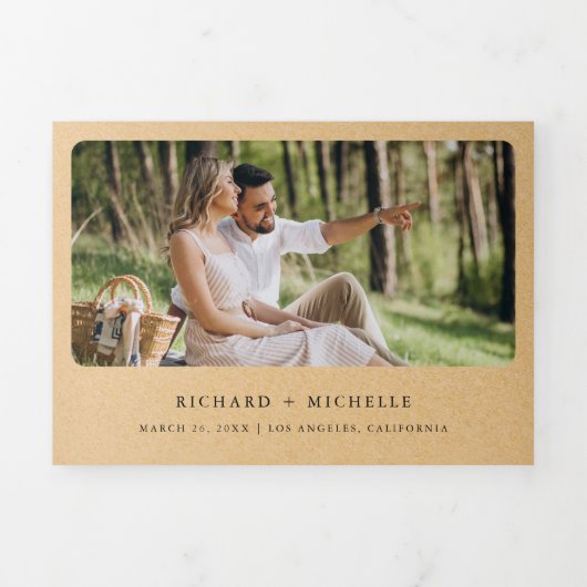 Tropisch strand in één QR-code bruiloft Drieluik Uitnodiging (Cover)