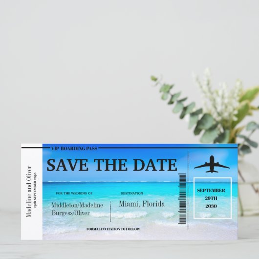 Tropisch strand instapkaart trouw Save The Date (Staand voorkant)