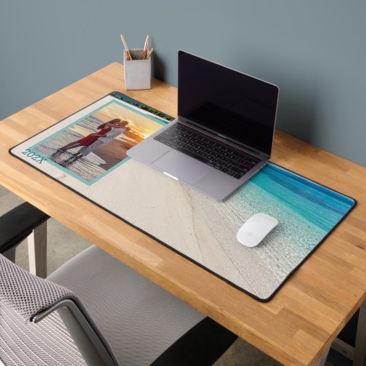 Tropisch strand Jaar Datum Fotosjabloon Bureaumat (Kantoor 2)