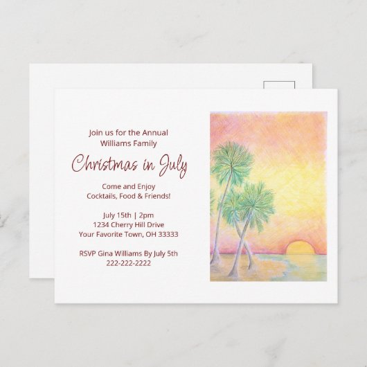 Tropisch strand Kerst in juli-feest Uitnodiging Briefkaart (Voorkant / Achterkant)