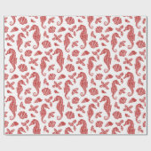 Tropisch strand Kerst Rode glitter zeepaardjes Cadeaupapier (Vlak)