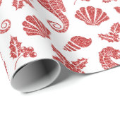 Tropisch strand Kerst Rode glitter zeepaardjes Cadeaupapier (Rol Hoek)
