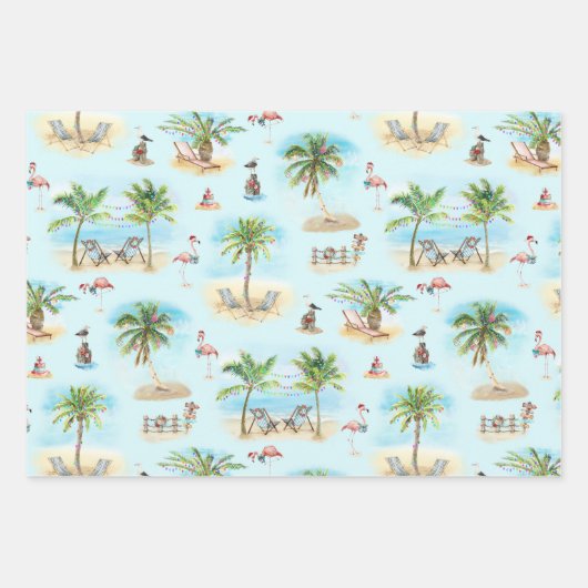 Tropisch strand Kerstbomen Inpakpapier Vel (Voorkant)