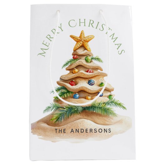 Tropisch strand kerstboom medium cadeauzakje (Voorkant)