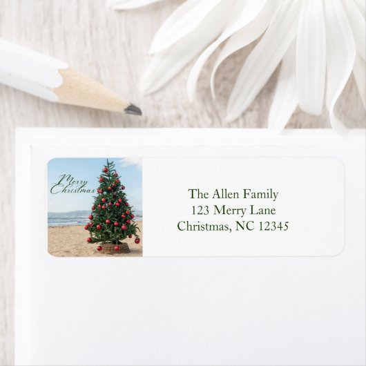 Tropisch strand kerstboom | vakantieadres etiket (Insitu)