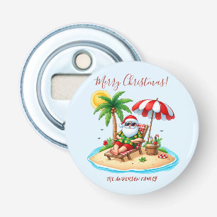 Tropisch strand & Kerstfeest met Sinterklaas Button Flesopener