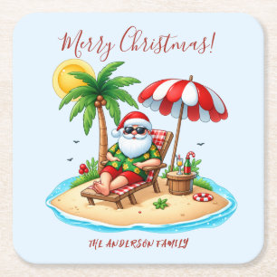 Tropisch strand & Kerstfeest met Sinterklaas Kartonnen Onderzetters