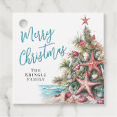 Tropisch strand Kerstmis Bedankjes Labels (Voorkant)