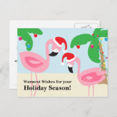Tropisch strand Kerstmis Flamingo's Feestdagenkaart (Voorkant / Achterkant)
