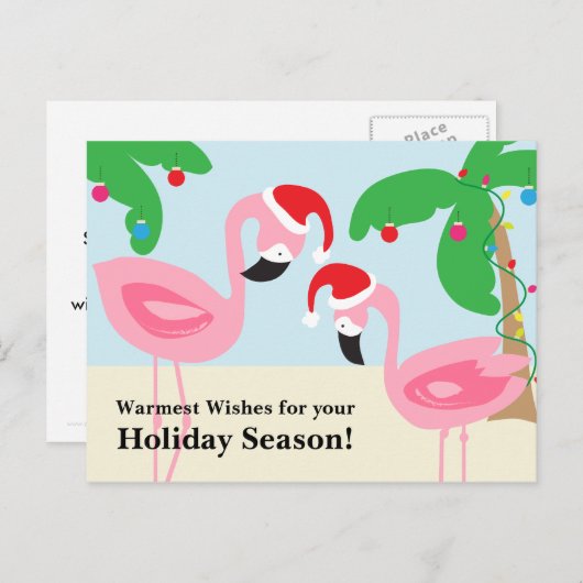 Tropisch strand Kerstmis Flamingo's Feestdagenkaart (Voorkant / Achterkant)