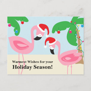 Tropisch strand Kerstmis Flamingo's Feestdagenkaart