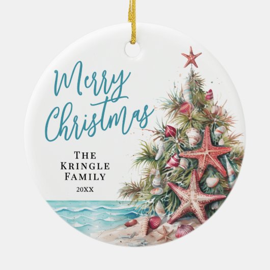 Tropisch strand Kerstmis Keramisch Ornament (Achterkant)