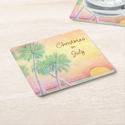 Tropisch strand Kleurrijke Kerstmis in Juli Feest Kartonnen Onderzetters (Schuin)
