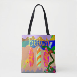 Tropisch strand kleurrijke surfplanken tote bag