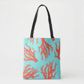 Tropisch strand koraal patroon, rood turquoise tote bag (Voorkant)