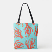 Tropisch strand koraal patroon, rood turquoise tote bag (Achterkant)