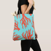Tropisch strand koraal patroon, rood turquoise tote bag (Dichtbij)