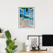 Tropisch strand Kunstmatig raam uitzicht Poster (Thuiskantoor)
