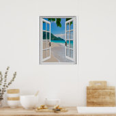 Tropisch strand Kunstmatig raam uitzicht Poster (Keuken)