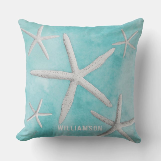 Tropisch strand kust Starfish Blue Modern Kussen (Voorkant)