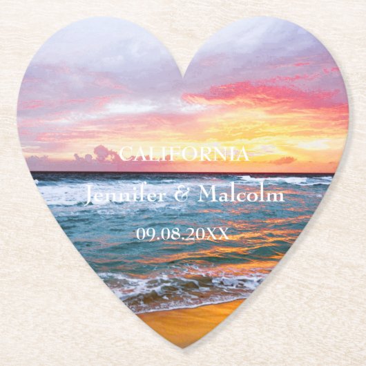 Tropisch strand Kustbestemming Zomer Bruiloft Kartonnen Onderzetters (Voorkant)