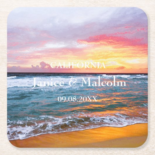 Tropisch strand Kustbestemming Zomer Bruiloft Kartonnen Onderzetters (Voorkant)