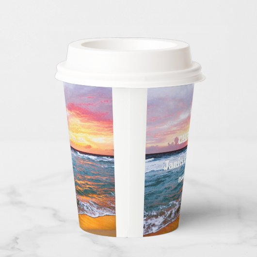 Tropisch strand Kustbestemming Zomer Bruiloft Papieren Bekers (Rechts)