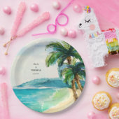 Tropisch strand lagune | Palmboom Paradise Weddens Papieren Bordje (Feest)