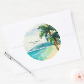 Tropisch strand lagune | Palmboom Paradise Weddens Ronde Sticker (Envelop)