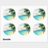 Tropisch strand lagune | Palmboom Paradise Weddens Ronde Sticker (Vel)