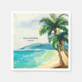 Tropisch strand lagune | Palmboom Paradise Weddens Servet