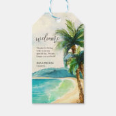 Tropisch strand lagune | Welkom bij Palm Tree Wedd Cadeaulabel (Voorkant)