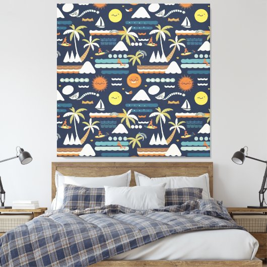 Tropisch strand leuk patroon canvas afdruk (Insitu (Slaapkamer))