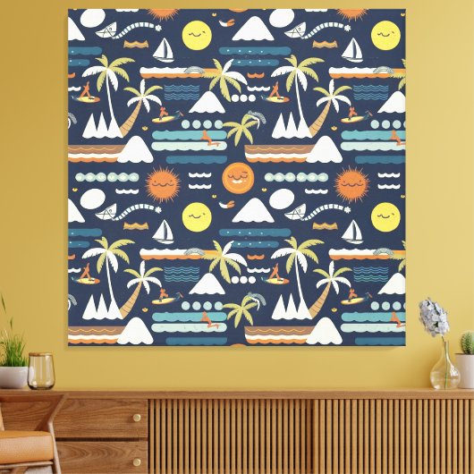 Tropisch strand leuk patroon canvas afdruk (Insitu (Woonkamer))