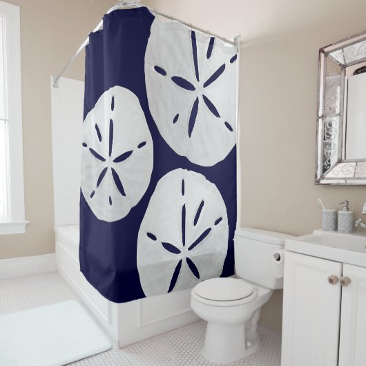 Tropisch strand Marine Blauw Wit Zand Dollar Kust Douchegordijn (In situ)