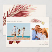 Tropisch strand maroon & Gold Greenery 2-foto Feestdagenkaart (Voorkant / Achterkant)