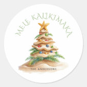 Tropisch strand Mele Kalikimaka kerstboom Ronde Sticker (Voorkant)