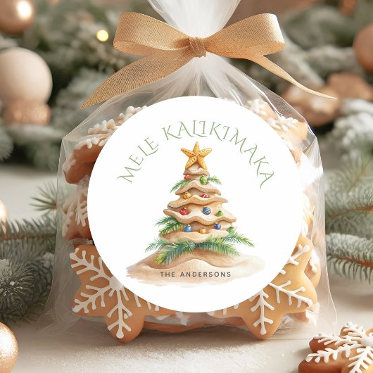 Tropisch strand Mele Kalikimaka kerstboom Ronde Sticker