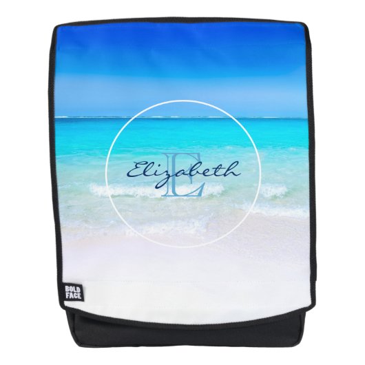 Tropisch strand met een turquoise zee monogram rugtassen (Voorkant)