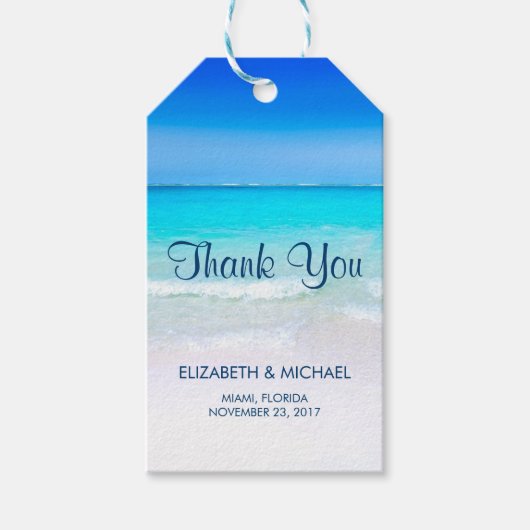 Tropisch strand met een Turquoise Zee Wedding Beda Cadeaulabel (Voorkant)